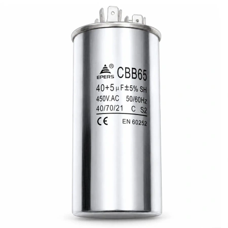 Kondensator podwójny do klimatyzacji 40+5µF 450VAC, CBB65, HERM/FAN/C, Ø50 × 110 mm, EPERS