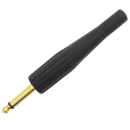 Wtyk jack 6.3 mm (duży) mono gitarowy – złocony, czarna odgiętka 85 mm
