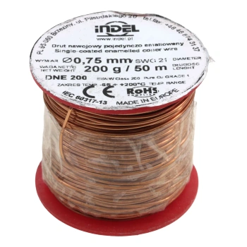 Drut nawojowy emaliowany 0,75 mm, DNE 200, miedź, szpulka 200 g, ok. 50 m