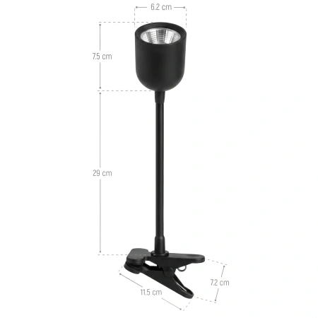 Lampka LED z klipsem czarna, 4 W, 320 lm, 4000 K, zasilanie 230V