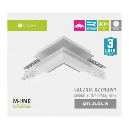 Łącznik kątowy do szyny magnetycznej zewnętrzny podtynkowy biały M-LINE