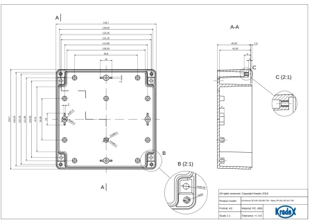 Obudowa hermetyczna ZP135.135.60 jasnoszara ABS