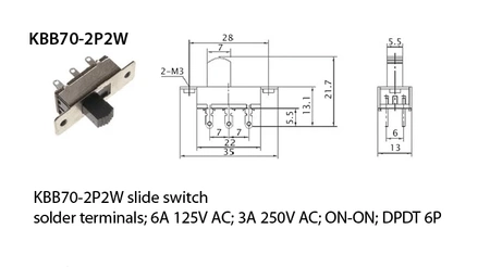 Przełącznik suwakowy podwójny, 2 pozycyjny