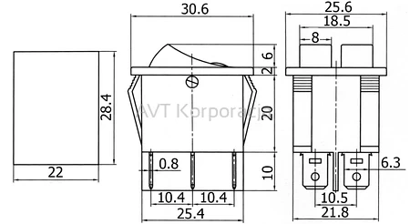 Włącznik ON-OFF klawiszowy czerwony, podświetlany, DPST 6P