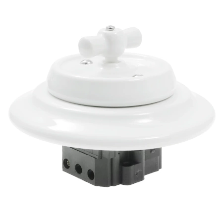 Włącznik światła podwójny obrotowy ceramiczny, okrągły z ramką, podtynkowy biały Ceramic Loft