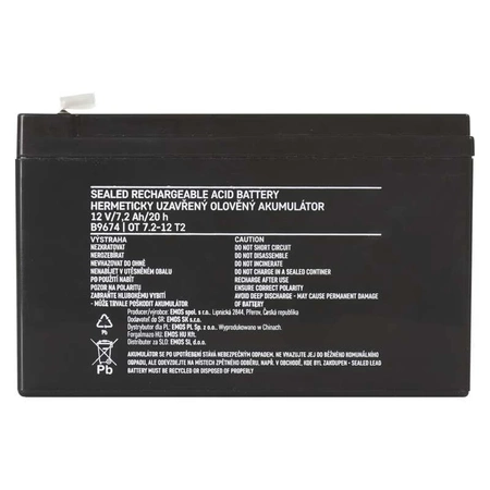 Akumulator AGM bezobsługowy, 12 V, 7,2 Ah, 151 × 65 × 94 mm, 2,2 kg, EMOS B9674