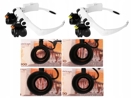 Lupa nagłowna, okulary zegarmistrzowskie, powiększenie 25x, 20 diod LED