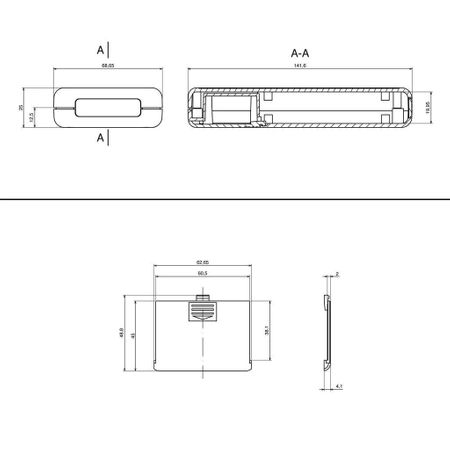 Obudowa 68x141, h=25mm, ABS, jasna, miejsce na baterie, Z89