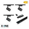 Oświetlenie szynowe X-LINE - zestaw: 3x reflektor LED 5W + 1m szyna + złączki, kolor czarny