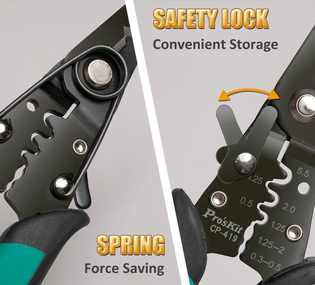 Szczypce wielofunkcyjne 4w1: (Zaciskarka, ściągacz izolacji, obcinaczki i szczypce) CP-419 Proskit