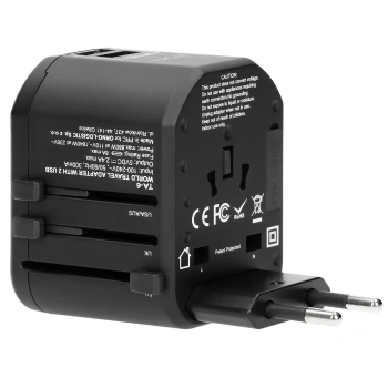 Adapter podróżny Virone TA6 Go World USB - Adapter turystyczny do gniazdek USA UK EU AUS 2×USB 2,4A czarny