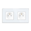 Gniazda pojedyncze 2szt z ramką szklaną podwójną - białe - Tawoia Glass