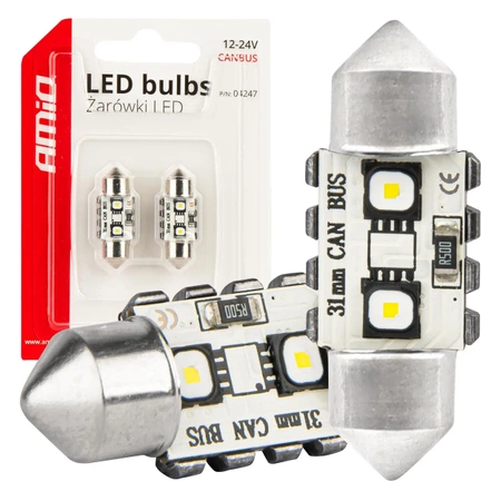 Żarówka samochodowa LED CANBUS Festoon C5W 31mm 12V / 24V AMIO-04247, 2szt