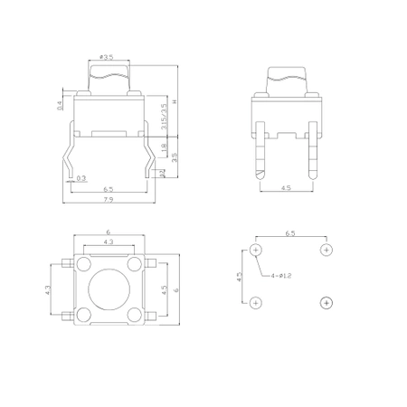 Microswitch 22.5mm (6x6) do druku (26mm)