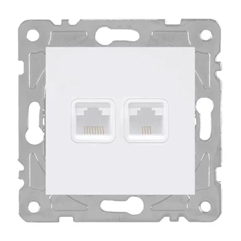 Gniazdo komputerowo-telefoniczne RJ45 i RJ11, kwadratowe, białe, podtynkowe, moduł bez ramki, QUAD