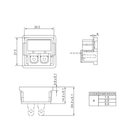 Gniazdo zasilania AC, ósemka, na panel, z wyłącznikiem 9099