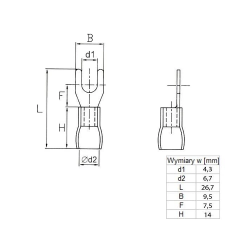 Końcówka widełkowa M4 izolowana, 4.3mm, 4-6mm, SGE