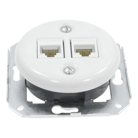 Gniazdo Ethernet Cat6 x2 + Gniazdo elektryczne + Gniazdo TV/SAT białe z ramką potrójną ciemne drewno, montaż podtynkowy, Ceramic Loft