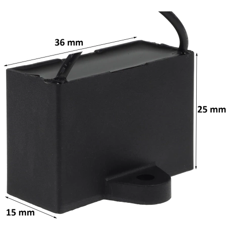 Kondensator rozruchowy do silnika 2uF 450VAC, przewody 20cm, 36x15x25mm