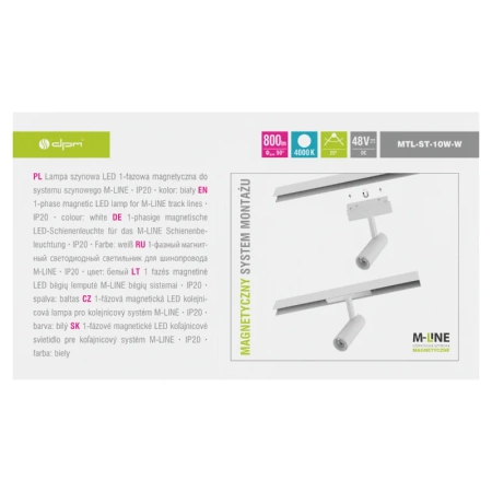 Reflektor szynowy magnetyczny 10W 800lm 4000K czarny M-LINE