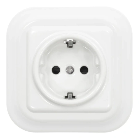 Gniazdko elektryczne Schuko kwadratowe białe ceramiczne podtynkowe z ramką - Ceramic Loft