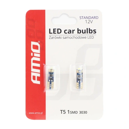 Żarówka samochodowa LED STANDARD T5 1xSMD 3030 12V High Power, 2szt AMIO-01094