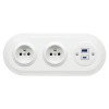 2x Gniazdko elektryczne okrągłe + Gniazdko USB A+C 4A z ramką potrójną, białe, montaż podtynkowy, Ceramic Loft
