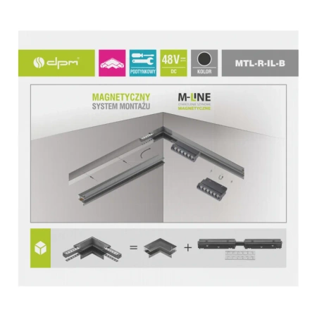 Łącznik kątowy do szyny magnetycznej wewnętrzny podtynkowy czarny M-LINE