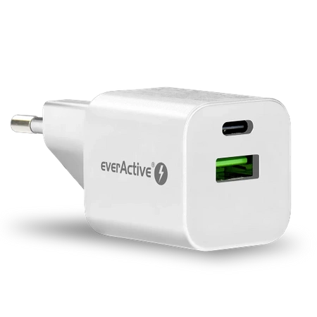 Ładowarka USB, ładowarka sieciowa, szybkie ładowanie QC3.0 + USB-C PD PPS 30W, everActive GaN SC-390Q