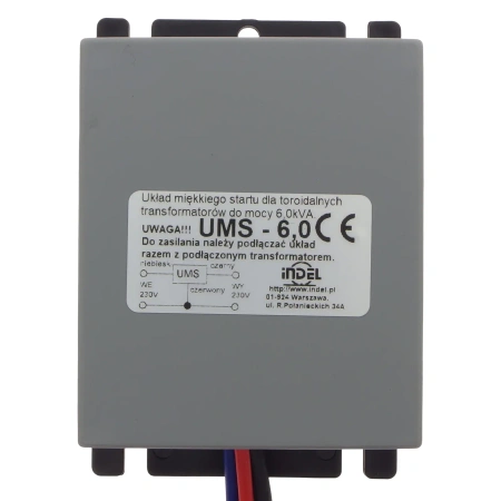 Układ miękkiego startu UMS-6,0, do transformatorów toroidalnych 6,0 kVA, 230 V AC, uchwyty montażowe, Indel