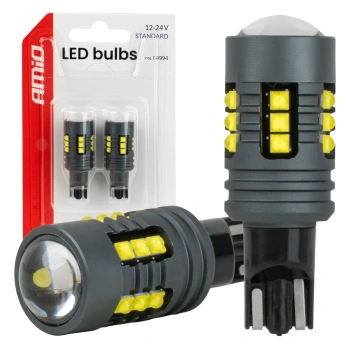 Żarówki LED W16W T15 bez CANBUS 12/24 V, 18 diod SMD 2525, soczewka, światło białe, 2 szt. - AMiO 04994