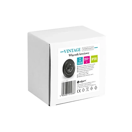 Włącznik światła krzyżowy obrotowy z ramką, ceramiczny, montaż podtynkowy, kolor czarny Ceramic Loft