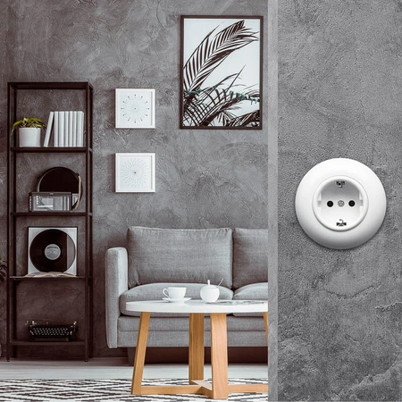 Gniazdo Schuko, okrągłe, białe, podtynkowe, 16 A, Vintage Loft