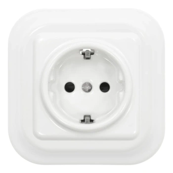 Gniazdo elektryczne Schuko ceramiczne kwadratowe z ramką, montaż podtynkowy, kolor biały Ceramic Loft