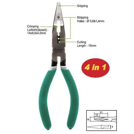 Szczypce 4 w 1, ściągacz izolacji, obcinacz przewodów, zaciskarka Scotchlok, 168mm