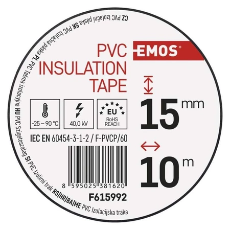 Taśma izolacyjna, 15 mm, 10 m, 10 rolek, PVC, EMOS F615992