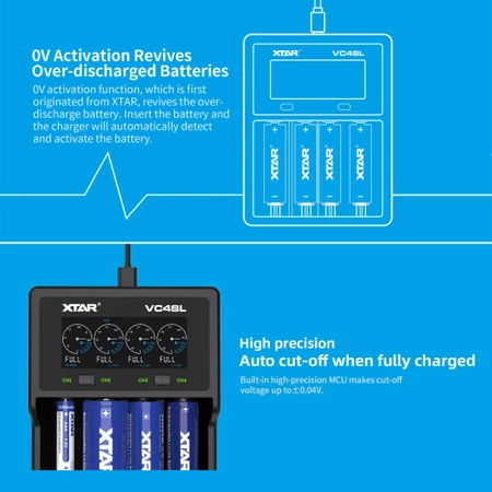 Ładowarka do akumulatorów cylindrycznych Li-ion / Ni-MH / Ni-CD 18650 Xtar VC4SL
