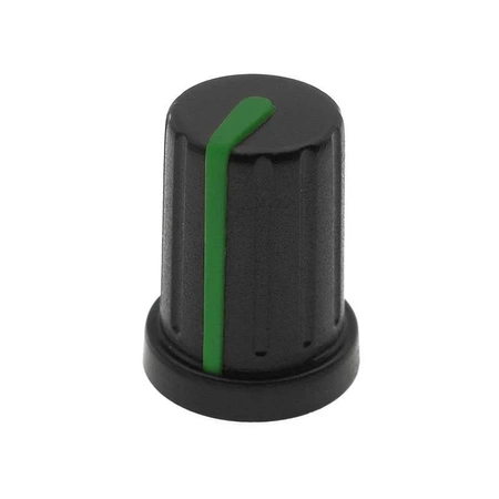 Gałka do potencjometru na oś 6mm - 13x17mm - czarna, zielony znacznik - N-9