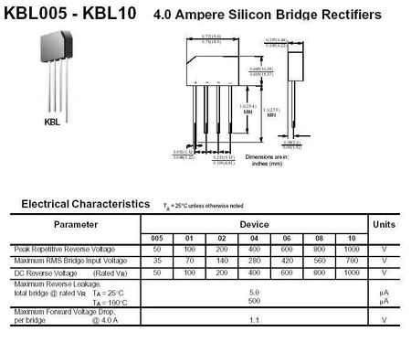 Mostek prostowniczy 4A 800V KBL0408