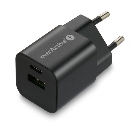 Ładowarka USB, ładowarka sieciowa, szybkie ładowanie QC3.0 + USB-C PD PPS 30W, everActive GaN SC-390QB