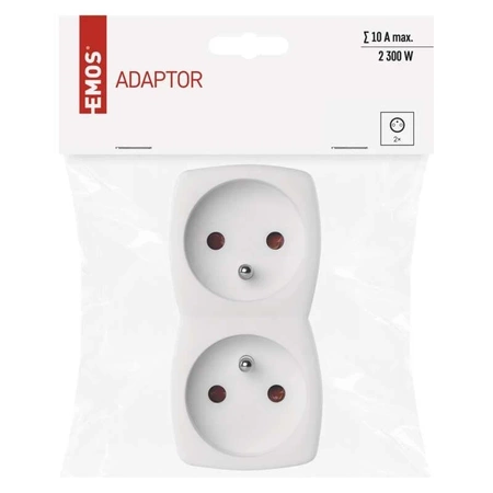 Rozgałęźnik sieciowy 230V, 2 gniazda, 10A, biały, EMOS P0028