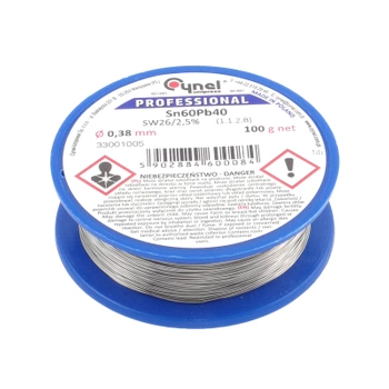 Cyna lutownicza z topnikiem SW26 - 0.38mm - spoiwo Sn60Pb40 Cynel 100g
