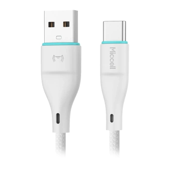 Kabel USB-A - USB-C, 2,4 A, 1 m, biały, Miccell, MIC-004034
