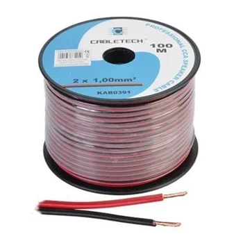 Przewód głośnikowy CCA, 2 × 1 mm², czarno-czerwony, szpula 100 m, Cabletech