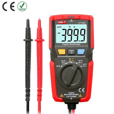 Miernik kieszonkowy 4000, [V, A, om, F, Hz, DutyC] NCV, Uni-T UT-125C