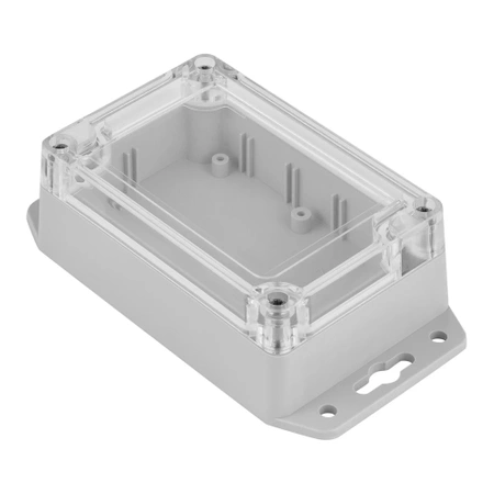 Obudowa hermetyczna Z128UJPTH, 70 × 105 × 40 mm, PC, jasnoszara, z uchem, z przezroczystym wieczkiem, Kradex