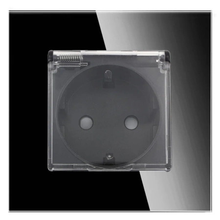 Gniazdo elektryczne Schuko IP44 z klapką - szklana ramka - czarne - Tawoia Glass