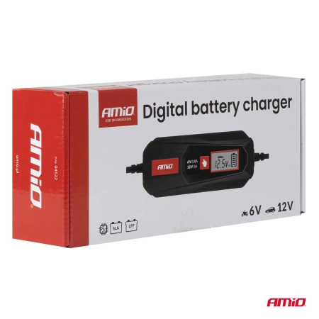 Prostownik AMiO cyfrowy LEAD ACID LFP max 5A 6/12V 04522