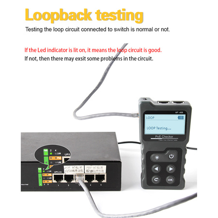 Tester LAN PoE 802.3af, 802.3at, test mapy połączeń, LCD, Noyafa NF-488