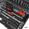 Zestaw 150 narzędzi: nasadki 1/4", 3/8" i 1/2", Torx E, klucze płasko-oczkowe, imbusy, w walizce - AMiO 05019
